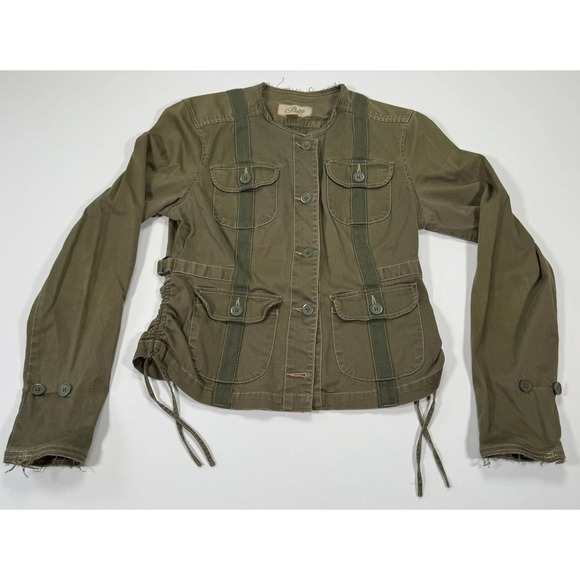 Plugg Jackets & Blazers - Plugg Utility Jacket Womens L Olive Green Military Button Up Distressed Y2K